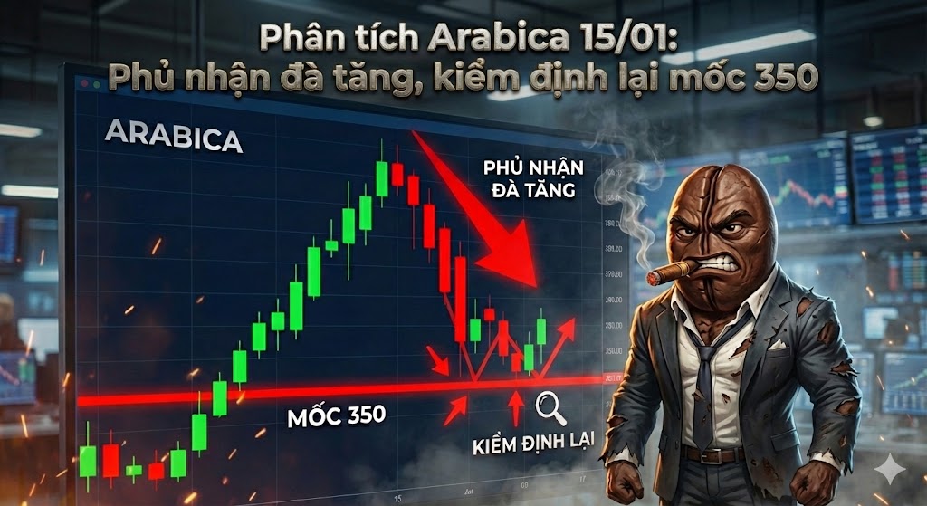 Phân tích Arabica 15/01: Phủ nhận đà tăng, kiểm định lại mốc 350